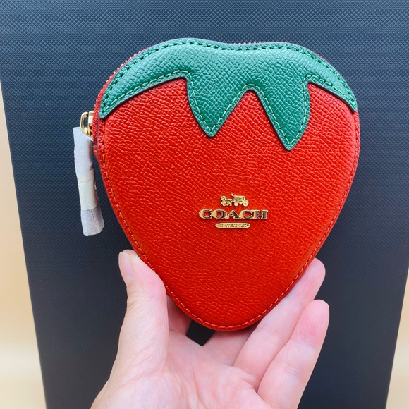 Coach Handbags - Coach Leather Strawberry Coin Purse Gold/Bold Red